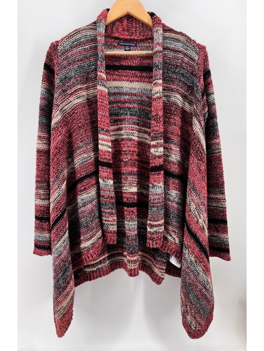 American Eagle Chunky Knit Striped Open Cardigan Sweater Small Rust Boho Fall
